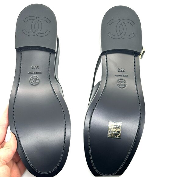CHANEL 25P 2025 Crystal CC Logo Leather Slingback Flat Loafers Shoes Sandals - Picture 15 of 16